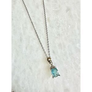 Light blue oval cubic zirconia pendant necklace